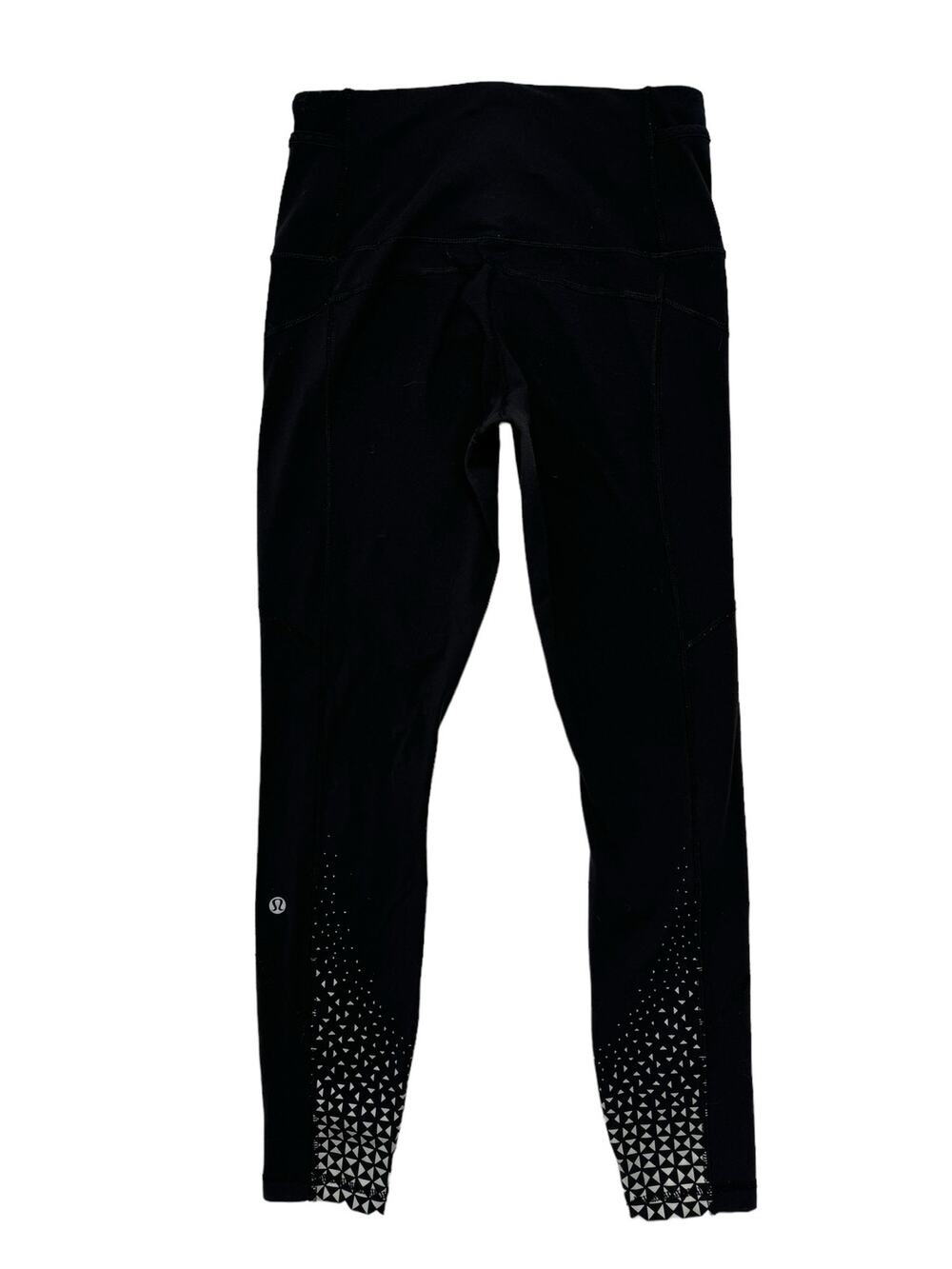 LULULEMON Black Reflective Triangle Running Leggings Size 4 Zippered Pockets